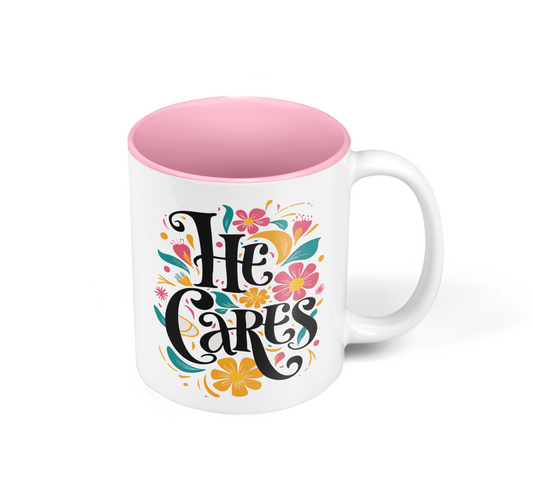 He Cares mug